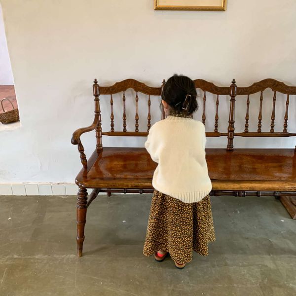 

striped autumn girls' winter 2020 new fashion floral and plush thickened children's skirt, Blue