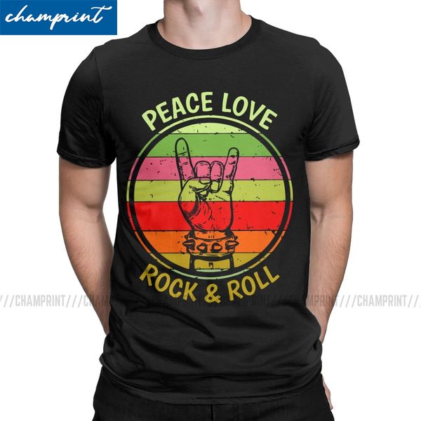 

sport hippie peace love rock and roll design for 80s rock lovers t shirt for men funny t-shirt punk music tees short sleeve clothes