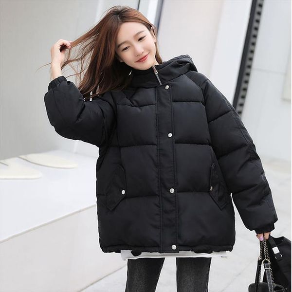 

shipped within 12h women coats autumn winter 2020new korean hooded coat thick quited cotton parkas oversize loose jackets coats, Black