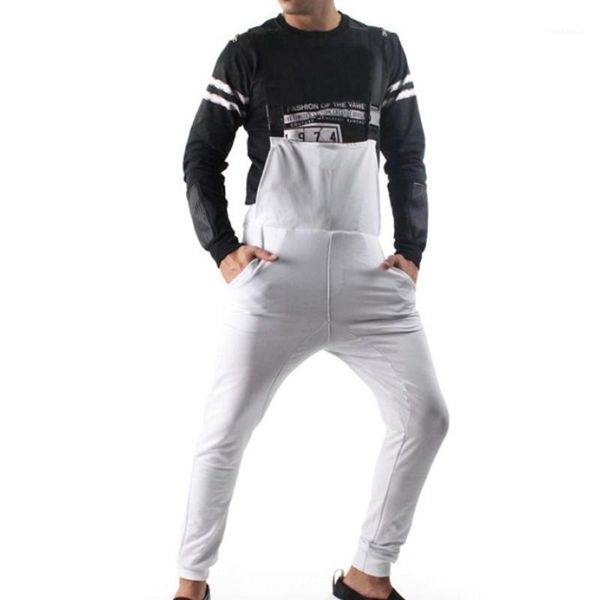 

spring mens pockets solid overall jumpsuit streetwear casual male suspender pants slim sweatpant hip hop trousers fashion pants1, Black