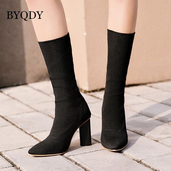 

byqdy winter knee high boots women stretch fabric female thigh high laides shoes long boots 35-40 winter promotion, Black