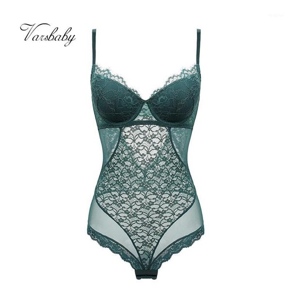 

varsbaby one-piece transparent yarn lace underwear push up lace lingerie deep v black/dark green bra set1, Red;black