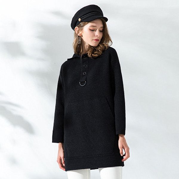 

long-sleeved solid solor shirt with autumn of new middle women and long korean slender coat casual hood khe2 zphp, Black;brown