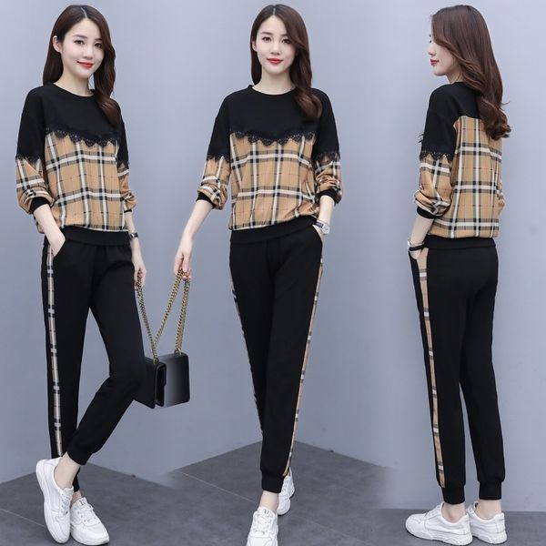 

glkls casual sports women's autumn new 2020 temperament fashion clothes western style leisure suit sports suitautumn fashion slim two-p, Gray