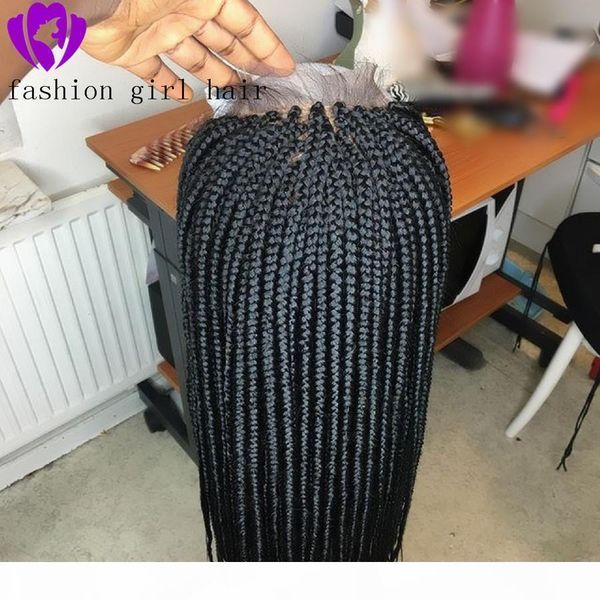 

13x4 box braided wig part synthetic lace front wig high temperature fiber hair braiding wigs for black women, Black;brown