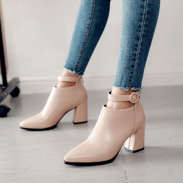 

pxelena new 2020 winter ankle boots women square chunky block high heels short boots lady shoes fashion office party 34-43, Black