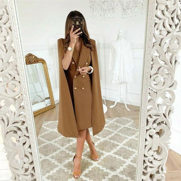 

elegant women long sleeve double breasted waterfall cardigan formal trench solid long coat duster lapel cape cloak blazer1, Tan;black