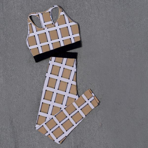 

fashion plaid suits padded push up women's two-piece tracksuits outdoor yoga running cycling swimming sports clothes suits