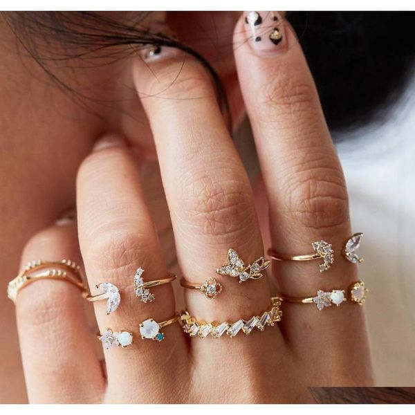

bohemian fashion jewelry knuckle ring set butterfly flower rings midi rin sqchgv queen66, Golden;silver