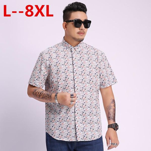 

men's casual shirts beach sleeve summer short hawaiian cotton floral regular plus size 8xl 6xl mens clothing fashion, White;black
