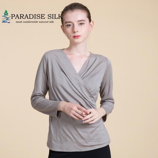 

women's long sleeve 100% fine wool overlapping v neck vest t shirt for women black gray size l xl xxl xxxl, White