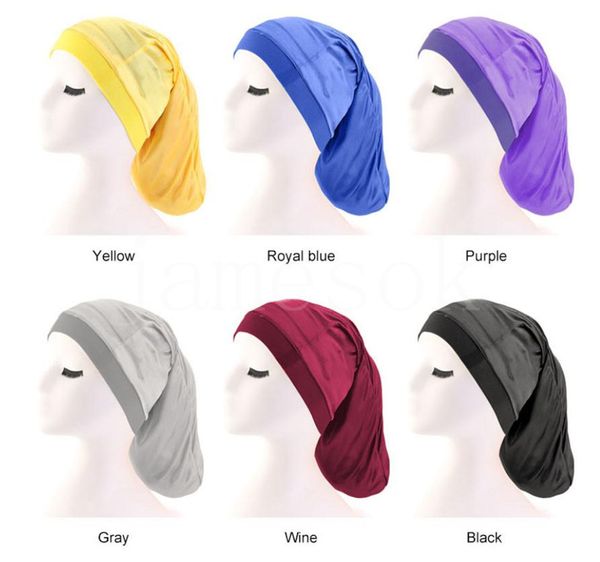 

dreadlock bonnet wide edge long tail elastic force braid hat new pattern terylene yellow colorful scarf 6 style db345, Blue;gray