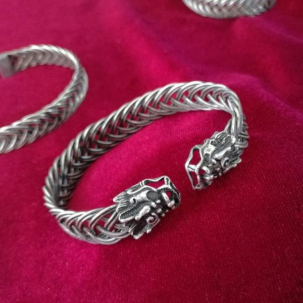 

bangle charming national style miao silver twisted silk dragon braided narrow bracelet, personalized open bracelet, Black