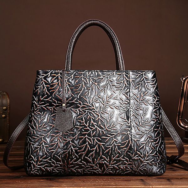 

genuine embossed leather women tote handbag famous brand crossbody messenger bags vintage casual shoulder shopping bag c0121