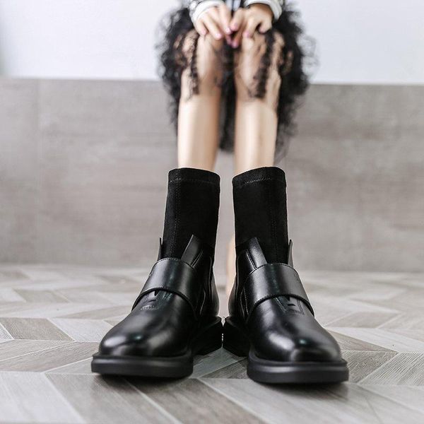 

boots socks heels booties ladies round toe rock shoes woman boots-women winter footwear stockings low flat mid calf, Black