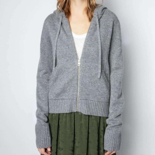 

women sweater autumn / winter camouflage skull bead design hooded zipper 100% cashmere knit cardigan, White