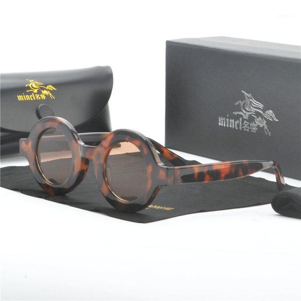 

sunglasses brown round retro metal frame black men punk leoaprd sun glasses women 2021 uv400 men's hip hop eyewear fml1, White;black