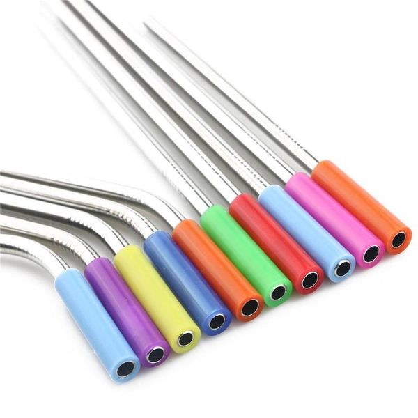 

reusable drinking straws set pink green metal straw 304 stainless steel bent drinks straw with cleaning brush bar a qyltsg