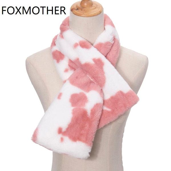 

foxmother new fashion winter black white pink faux fur cow scarf for women ladies scarves, Blue;gray
