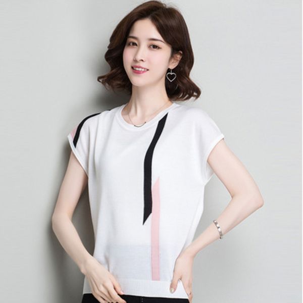 

2020 new summer ice silk bat shirtt-shirt bat shirtcolor contrast for women's thin style celebrity loose super fire cec short sleeve t, White;black