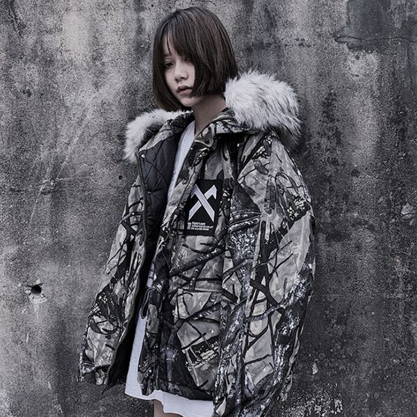 

hip hop hooded parkas jacket men 2020 branch camouflage harajuku streetwear men winter thick coats outerwear, Black;brown