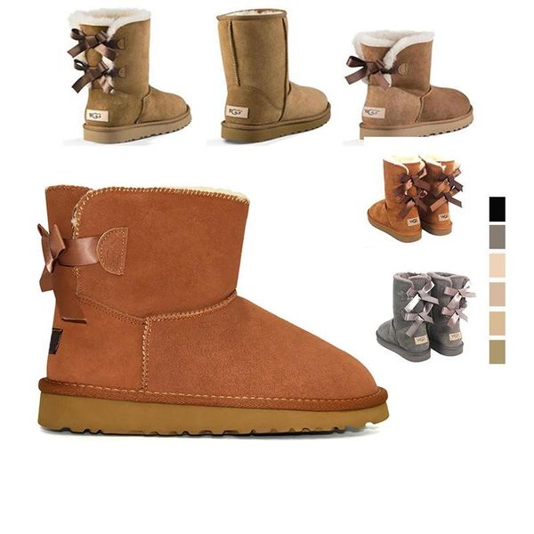 

2020 women boots classic snow ankle short bow fur boot booties for winter chestnut black pink grey girl booties size 36-41 fashion outdoor
