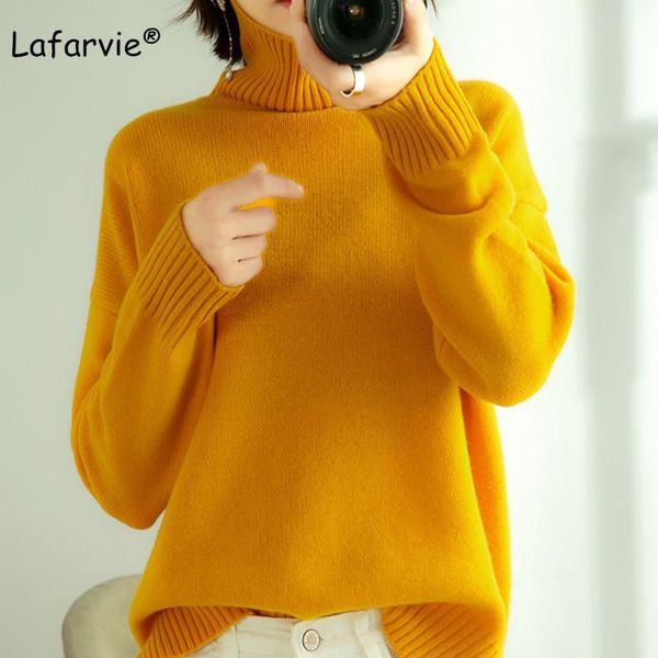 

women's sweaters lafarvie korean turtleneck wool sweater women loose warm thick pullover roupas femininas 2021 winter oversized knitted, White;black
