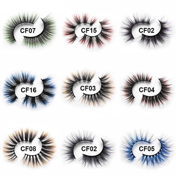 

cruelty natural 3d ombre color synthetic fiber fake eyelashes faux mink colored lashes for makeup party