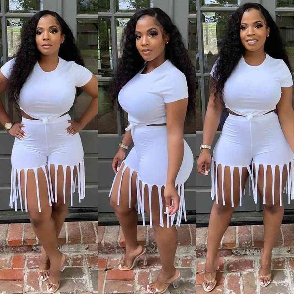 

casual women two piece set tassel pants suit solid color o-neck sportsuit summer clothes for women outfit, Gray