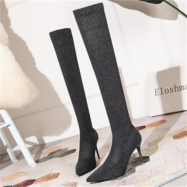 

fashion on autumn the knee... stocking high-heeled women's boots pointed to elastic knitting... long-legged boots... high-legged 43do, Black