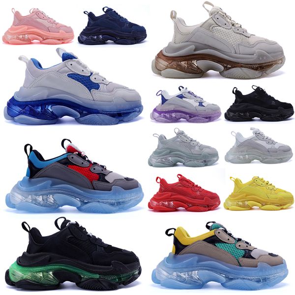 

paris crystal bottom 17fw triple s clear sole dad sports shoes platform triple s sneakers men women vintage kanye old grandpa trainers 09, Black