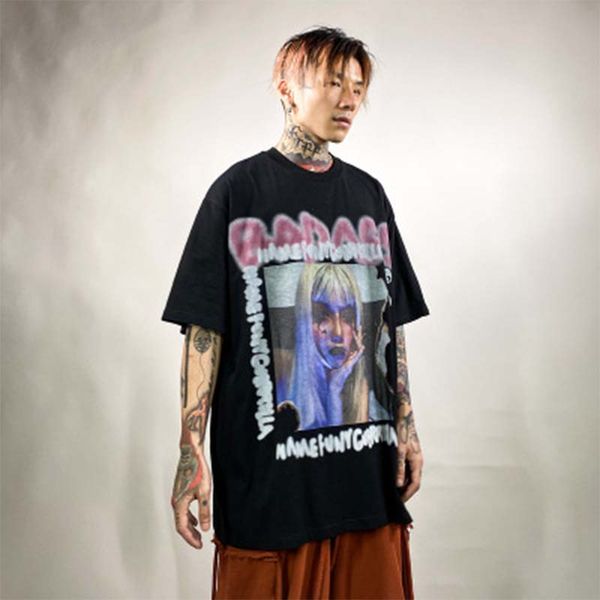 

men women streetwear 2020 summer fashion characters printing over tide tees mens casual loose hip-hop t-shirts women oversize clothing, White;black