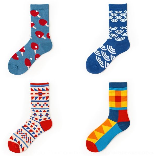 

ltxbl happy wavy diamond plaid personalized and cotton stockingsdiamond stockings men's mid-length cotton women's socks personaliz, Black