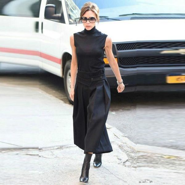 

clothes navy knitted turtleneck sleeveless and wide leg crop pants 2 piece sets fashioin runway two piece1, White