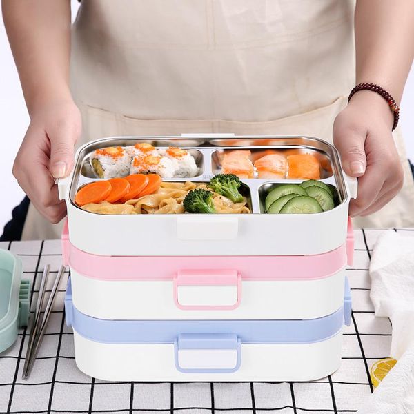 

baispo 304 из нержавеющей стали термическая lunch box портативный bento box герметичные контейнер еды lunch box с посудой и сумка jllxdx mx