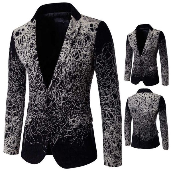 

men's autumn spring fashion plate and flower trend single breasted casual suit men's favorite trendy fashion high-end atmosphere h, White;black