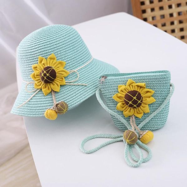 

2pcs sun flower straw hat kids summer hat with bags set for girls outdoor sun hats for child beach panama caps gorros jllnnn xjfshop, Black;white