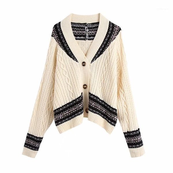 

women v neck jacquard splicing knitting sweater female long sleeve pullover casual lady loose sw10771, White;black