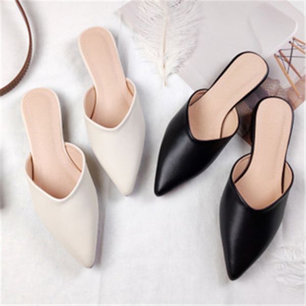 

winter ladies pointed flat lazy slippers fashion toe-covered shoes women's mules home slides female designer flip flops sandals x1020, Black