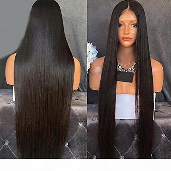 

fashion heat resistant fiber hair silky synthetic lace front wigs for black women 180% density long straight hair black wigs