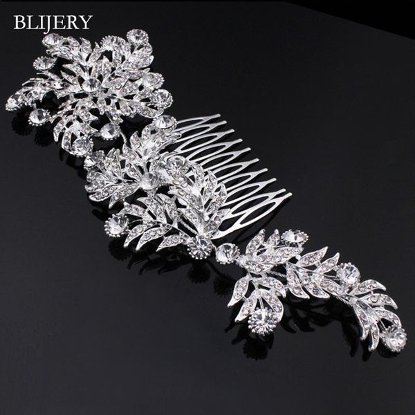 

hair clips & barrettes blijery luxury rhinestone crystal bridal combs for women large floral wedding jewelry accessories brides headwear, Golden;silver