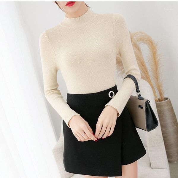 

women's slim long-sleeve sweater half-turtle-neck bottoming shirt ladies shiner long sleeve o-neck sweater1, White;black