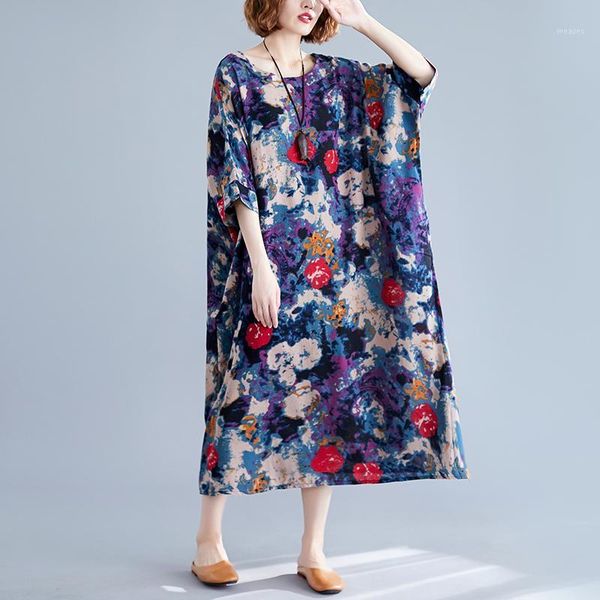 

2020 summer new women dress cotton and linen pluz size fashion ladies dress short sleeve print robe female v9211, Black;gray