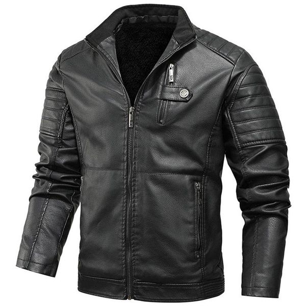 

leather jacket men coats pu outerwear men business winter faux fur male jacket, Black