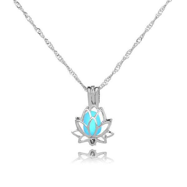 

pretty hollowed lotus flower alloy locket glow in the dark necklace bijoux 3 colors choice, Silver