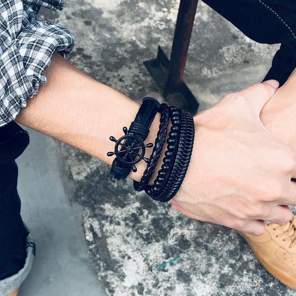 

vnox mens vintage rudder playing cards raja vegas charms bracelets for women casual braided multi layer leather wrap wristband sqctfk, Silver