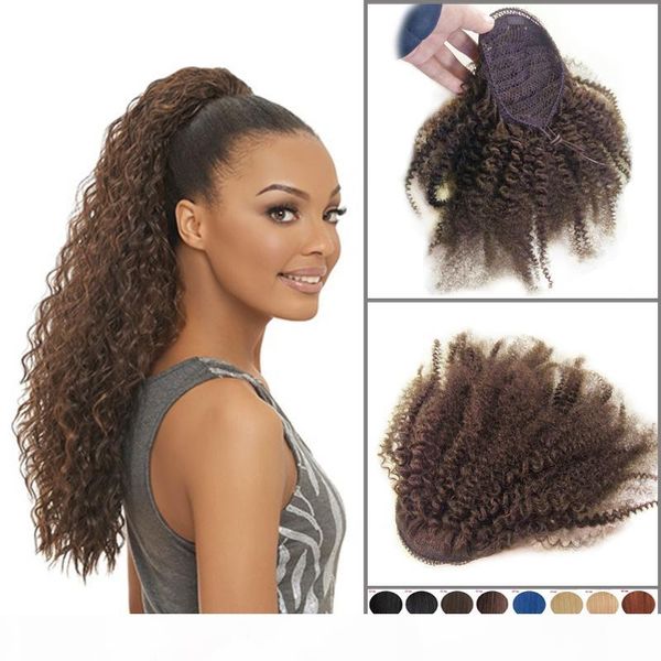 

2020 new human hair extension ponytail kinky curly hair black brown blonde 10 colors available 12-24inch factory customization cheap
