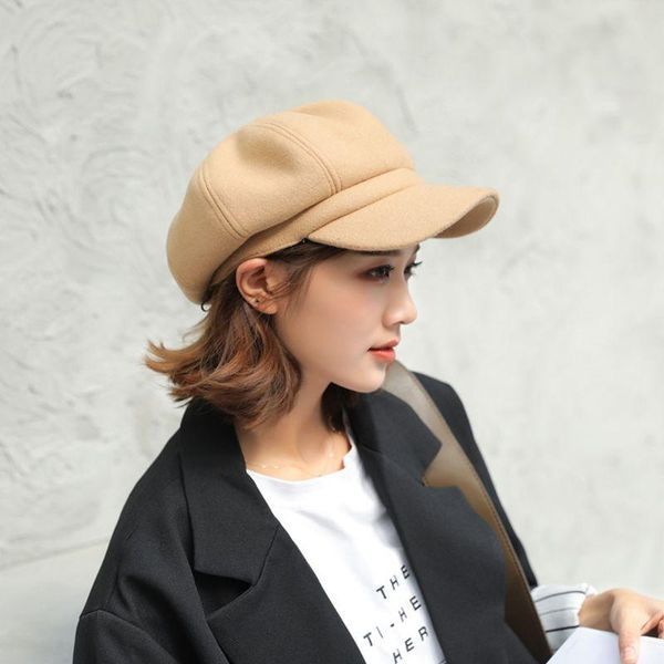 

2020 women ladies winter beret hat leisure warm comfortable wool octagonal cap adjustable female flat hat, Blue;gray