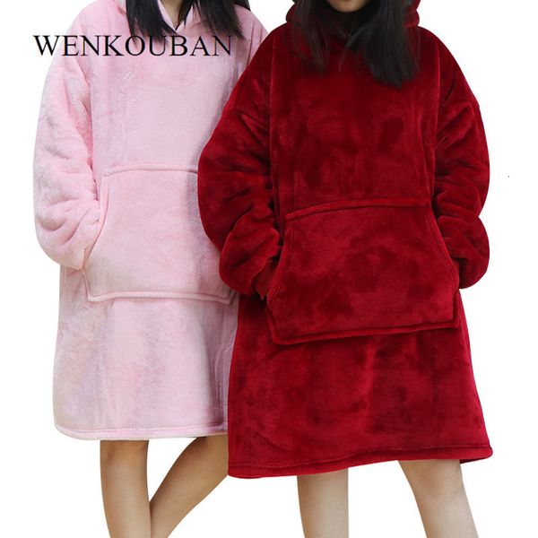 

winter women hoodie sweatshirt warm pocket blankets outdoor long hoody for women coat plush oversized sweatshirt casaco feminino mx200812, Black