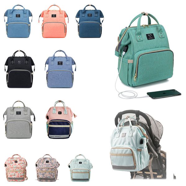 

large fashion mommy organizer diaper bag multi-function waterproof travel backpack with usb interface for baby stroller 201125